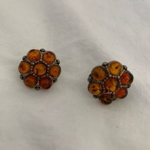 Amber and sterling silver earrings